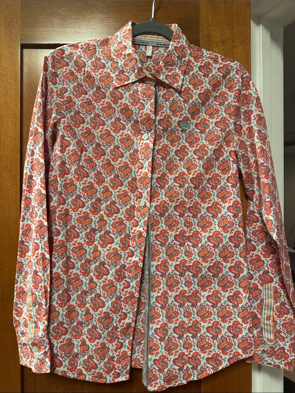 Women’s Cinch Turquoise and Coral Paisley Button-Down Shirt